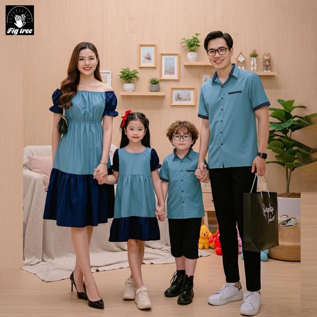 Áo Váy Gia Đình Fig Tree Xanh Mint Phối Siêu Model Cho Gia Đình Du Lịch - Đi Chơi (hàng thiết kế)