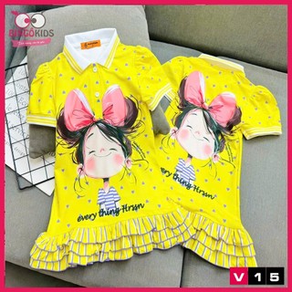 Váy bé gái cổ trụ hoạt hình chất thun lạnh Ann's Kids in 3D họa tiết đáng yêu
