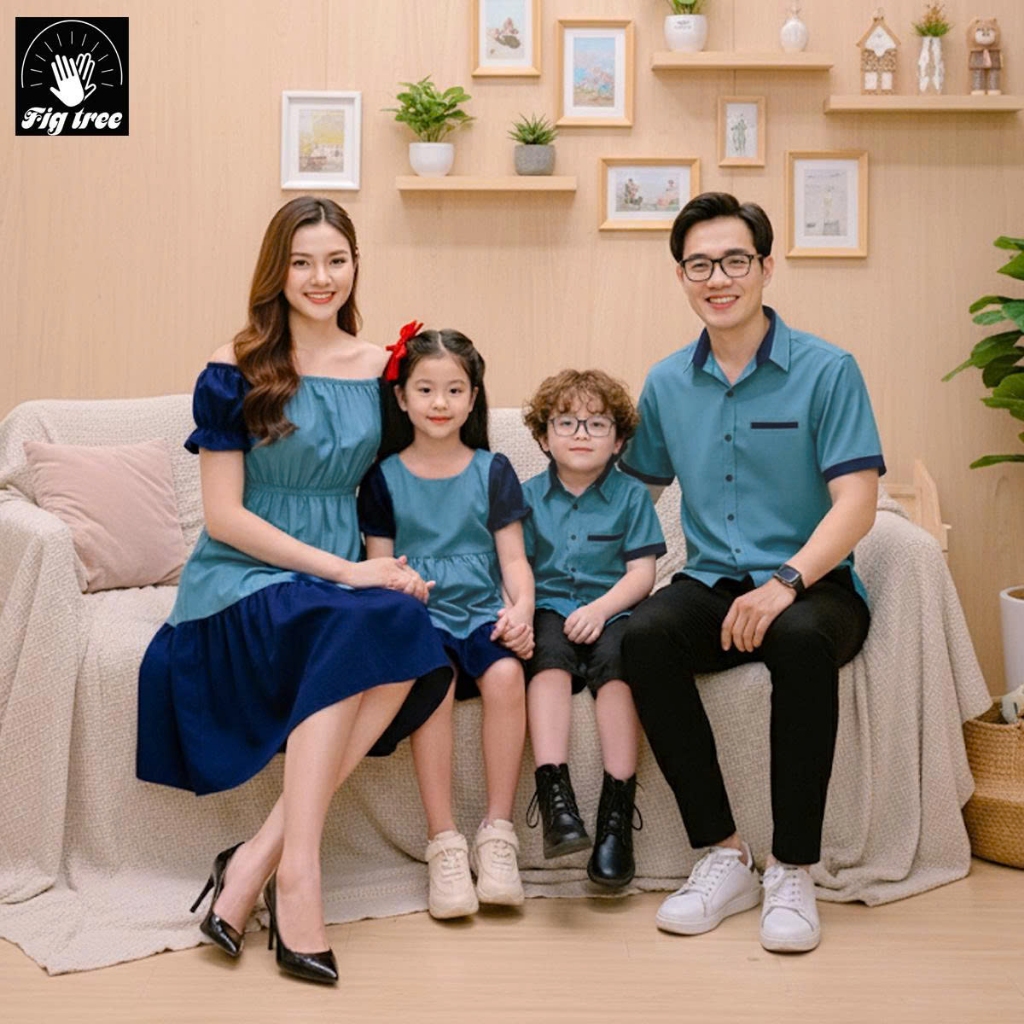Áo Váy Gia Đình Fig Tree Xanh Mint Phối Siêu Model Cho Gia Đình Du Lịch - Đi Chơi (hàng thiết kế)
