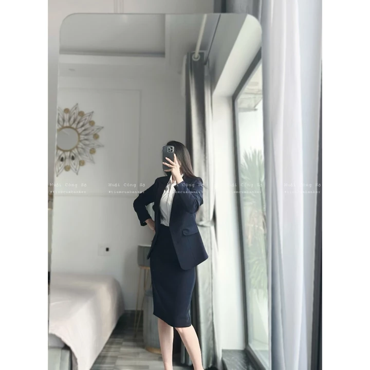 Váy Công Sở Có Túi Và Cạp Eo 1 Lớp, Chân Váy Xanh Đen, Váy Bút Chì Ôm Dáng Size To, Chì Trơn Chất Vải Trượt Co Dãn Nhiều