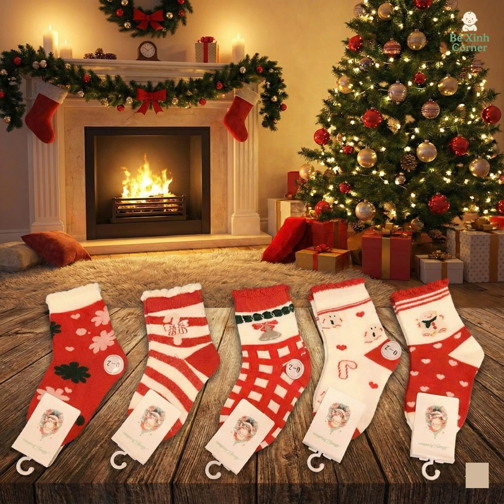 Sét 5 đôi tất hình tuần lộc – cây thông Noel – người tuyết