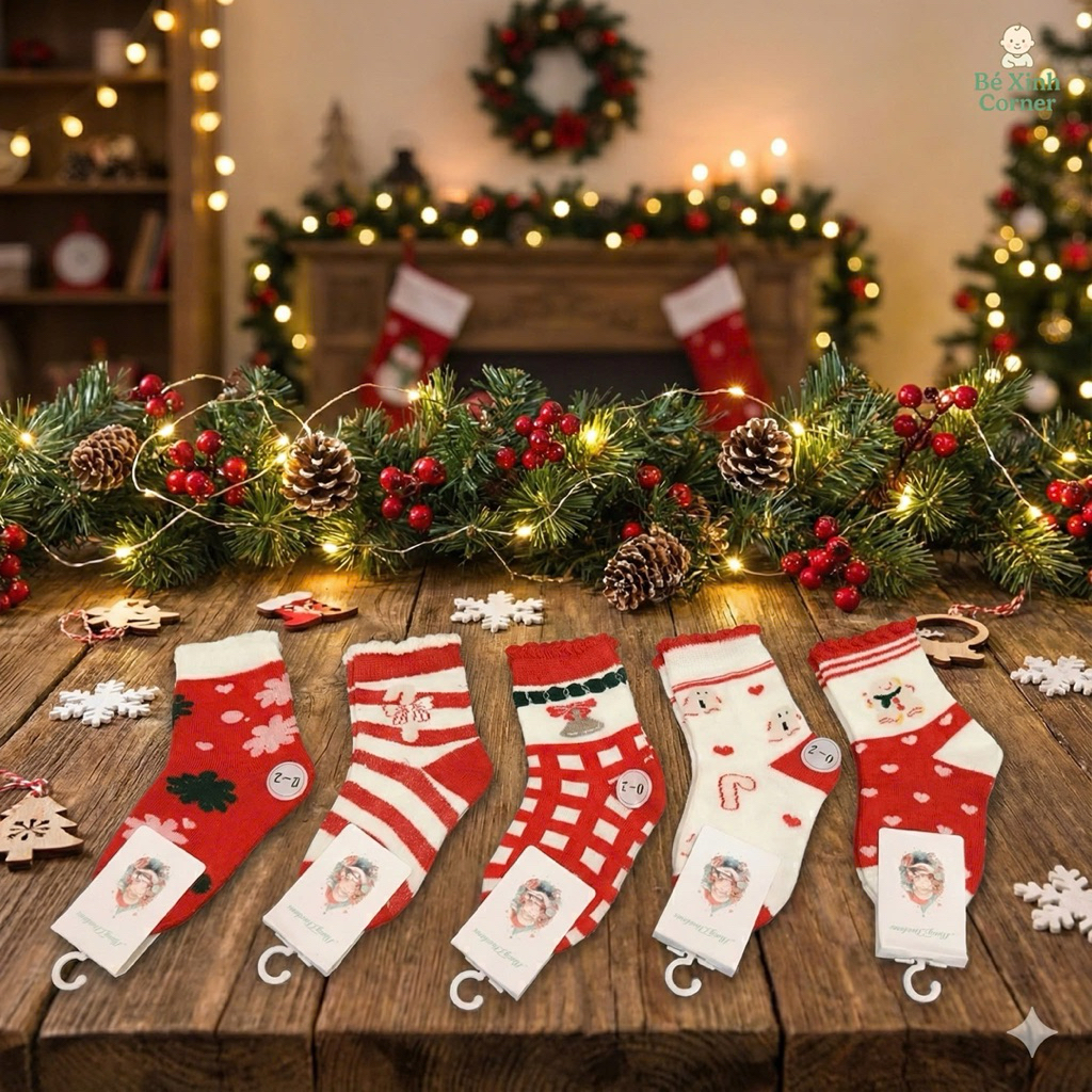Sét 5 đôi tất hình tuần lộc – cây thông Noel – người tuyết