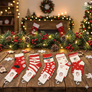 Sét 5 đôi tất hình tuần lộc – cây thông Noel – người tuyết