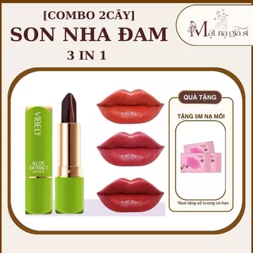 [Combo 2c Son Tặng 5m Nạ Môi] Son nha đam 3 in1, dưỡng ẩm, lâu trôi, khử thâm môi, 3 trong 1