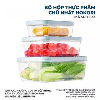 Bộ 3 Hộp Đựng Thực Phẩm Chữ Nhật Hokori - Việt Nhật - Mã SP 6533