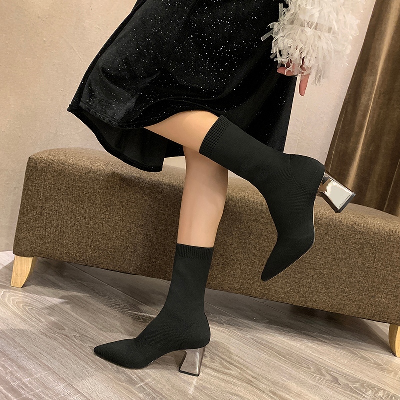 Hàng QCCC - Bốt Len Mũi Nhọn Gót Tráng Gương Cao 7cm Siêu Xinh – Ôm Chân Tôn Dáng