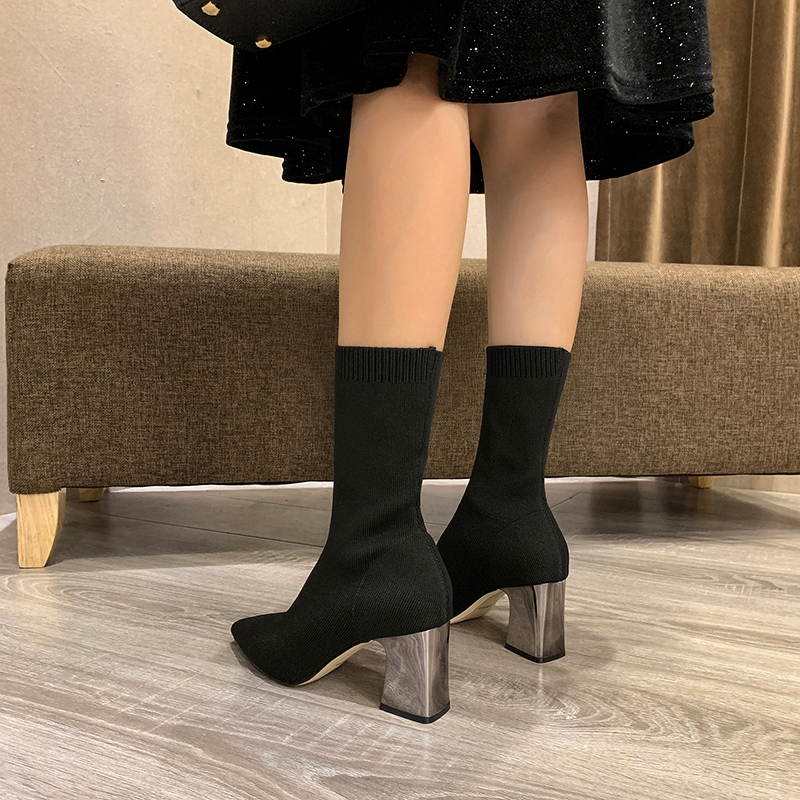 Hàng QCCC - Bốt Len Mũi Nhọn Gót Tráng Gương Cao 7cm Siêu Xinh – Ôm Chân Tôn Dáng