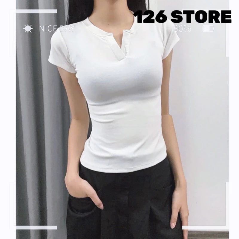 [Peinn] Áo thun cổ trụ tàu ôm body cotton 2 màu trắng xám 126 Store-MA 305