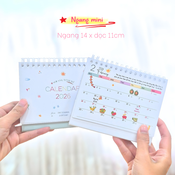 Lịch để bàn mini 2026 dễ thương, có lịch âm và ngày lễ Tết (Lịch từ 12/2025~1/2027)