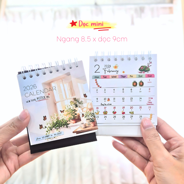 Lịch để bàn mini 2026 dễ thương, có lịch âm và ngày lễ Tết (Lịch từ 12/2025~1/2027)