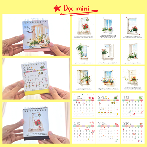 Lịch để bàn mini 2026 dễ thương, có lịch âm và ngày lễ Tết (Lịch từ 12/2025~1/2027)