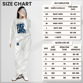 Set Bộ Nỉ Nữ Thu Đông CHEPOL Cổ Tròn, In Chữ LOVE, Chất Nỉ Chân Cua Cao Cấp ( Áo Sweater Trắng + Quần Dài Trắng)CP_17589