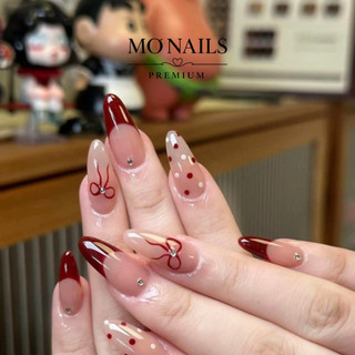 Nailbox Thiết Kế, Móng Úp, Móng Tay Giả Thạch Hồng Nude Fench Đỏ Cực Sang Mẫu Noel Tết P30