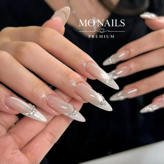 Nailbox Thiết Kế, Móng Úp, Móng Tay Giả Thạch Nude Mắt Mèo Ánh Trăng Phối Nhũ Ngọc Fench Đầu Móng Sang Chảnh P33