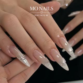 Nailbox Thiết Kế, Móng Úp, Móng Tay Giả Thạch Nude Mắt Mèo Ánh Trăng Phối Nhũ Ngọc Fench Đầu Móng Sang Chảnh P33