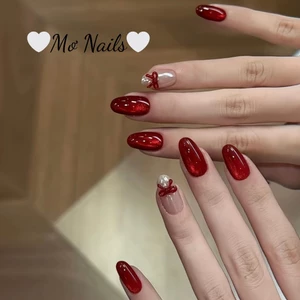Nail Box Thiết Kế Móng Úp, Mong Giả Thạch Đỏ Rịu Phối Mắt Mèo Mẫu Tết và Noel M33