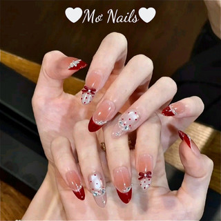 (Tặng hộp,keo) Nail Box Thiết Kế Móng Úp, Mong Giả Hồng Thạch Phối Fench Đỏ Mắt Mèo Mẫu Noel Và Tết M41