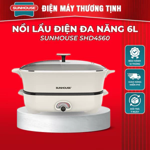 Nồi LẨU ĐIỆN 6L SUNHOUSE SHD4560, Công suất cao lên đến 1800W, Chống dính men sứ Ceramic bền bỉ , dày 2mm, dung tích 6L