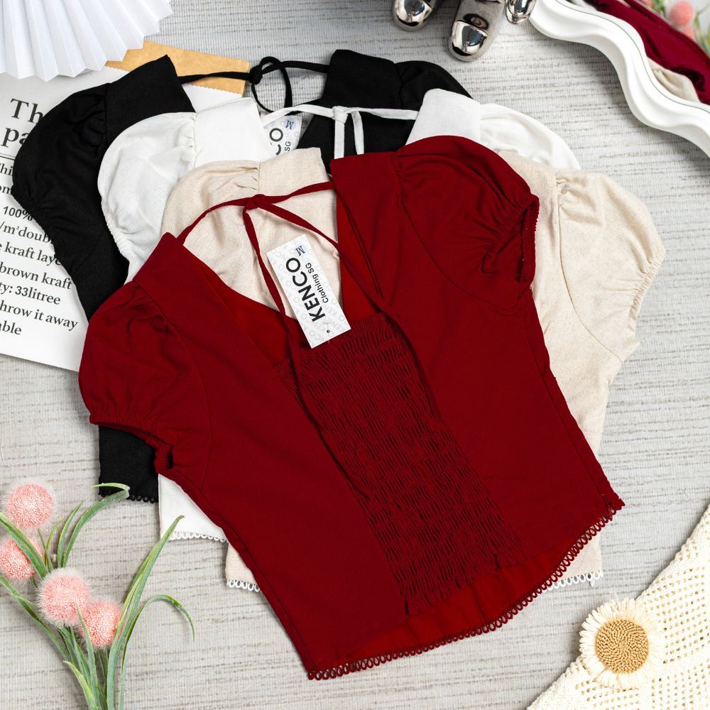 Áo Kiểu Linen Nữ Cổ V Chi Tiết Gắn Nơ Viền Ren Sang Chảnh Mùa Hè-MA 2100 - SamHi Closet