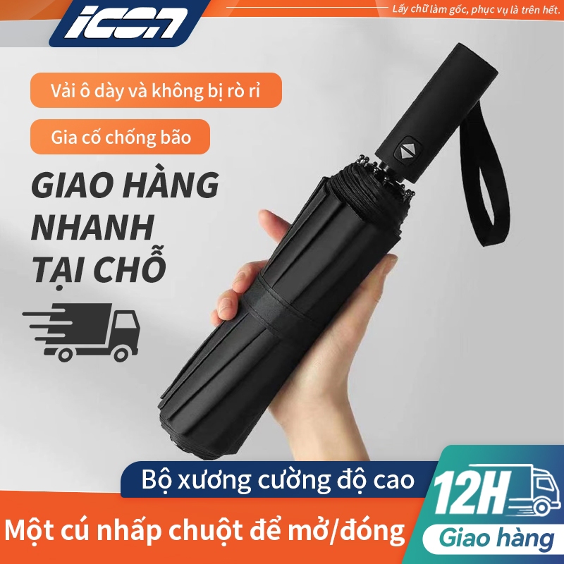 Ô Dù ICON Đen Cao Cấp - Chống Nắng 100% UV, Tự Động Mở/Gấp