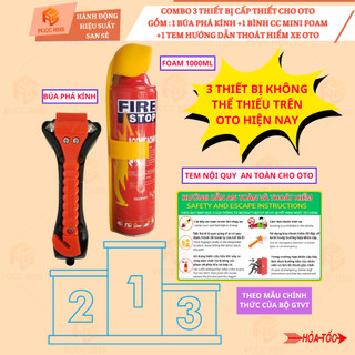 Combo 3 sản phẩm cấn thiết dùng cho xe oto:Búa phá kính+Bình CC mini FOAM+Tem hướng dẫn thoát hiểm