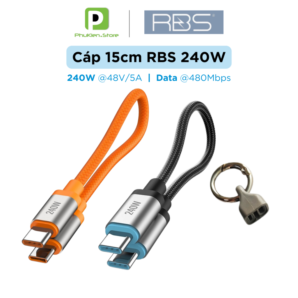 Cáp ngắn RBS / CUKTECH từ tính USB C-C hỗ trợ PD 240W | 15 CM | Chip E-marker/ Cáp dữ liệu 8K C to C Hagibis 20cm | BigBuy360 - bigbuy360.vn