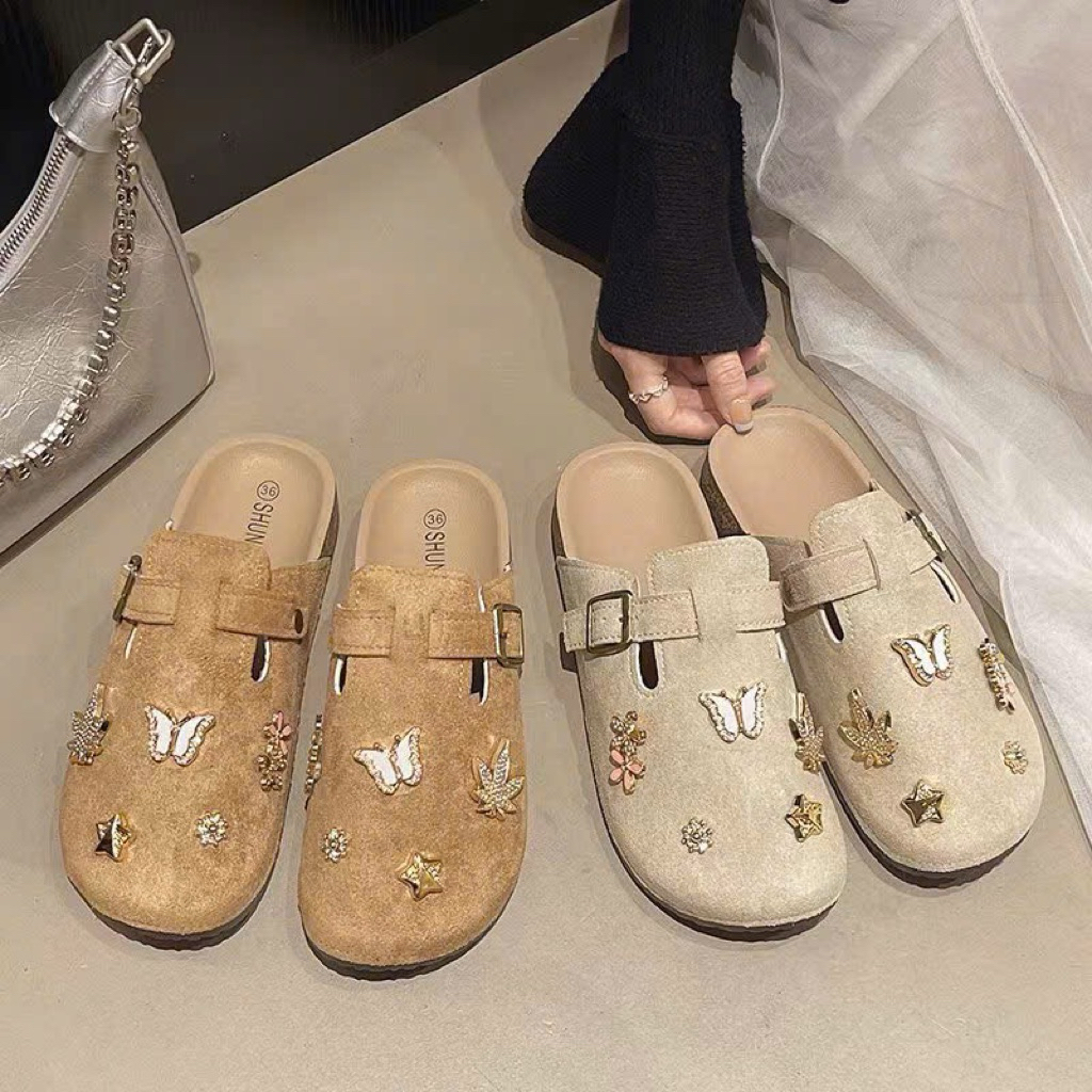 Sục Nữ Da Lộn Đế 3cm bướm đá xinh