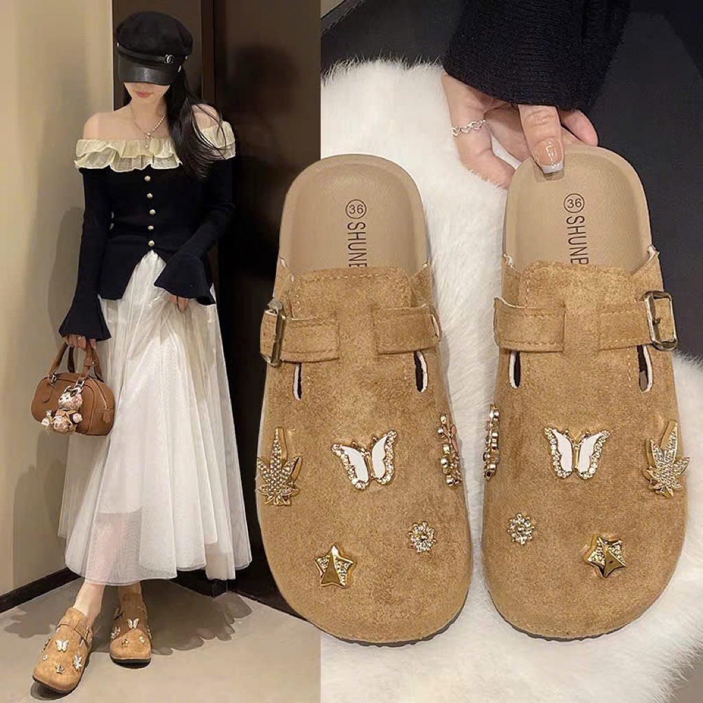 Sục Nữ Da Lộn Đế 3cm bướm đá xinh