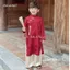 LeNguyenBaby Áo Dài Bé Gấm Hoa Đỏ xuân thì Chất Lụa Mềm Mại + gấm Size 7-45kg Thoải Mái Cho Tết Nguyên Đán, đi chùa