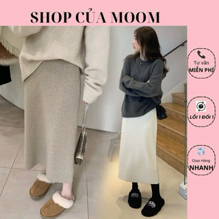 [Nhà Moom] Chân Váy Dài, Chân Váy Bầu Dáng Dài Thu Đông chất Nỉ Lông Thỏ Loại 1 [92cm] Chân Váy Xẻ Tà