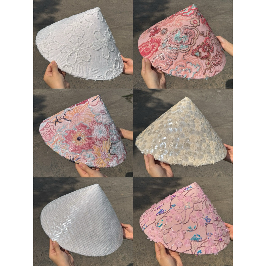 [Đọc kĩ mô tả] Nón lá kim sa blink blink bọc hai lớp vải - Nón lá thủ công kèm dây xỏ hạt size 40cm - phụ kiện áo dài