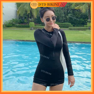 Đồ bơi áo tắm bikini đi biển nữ một mảnh sporty áo khoá kéo quần đùi đi biển chống nắng kín đáo K01