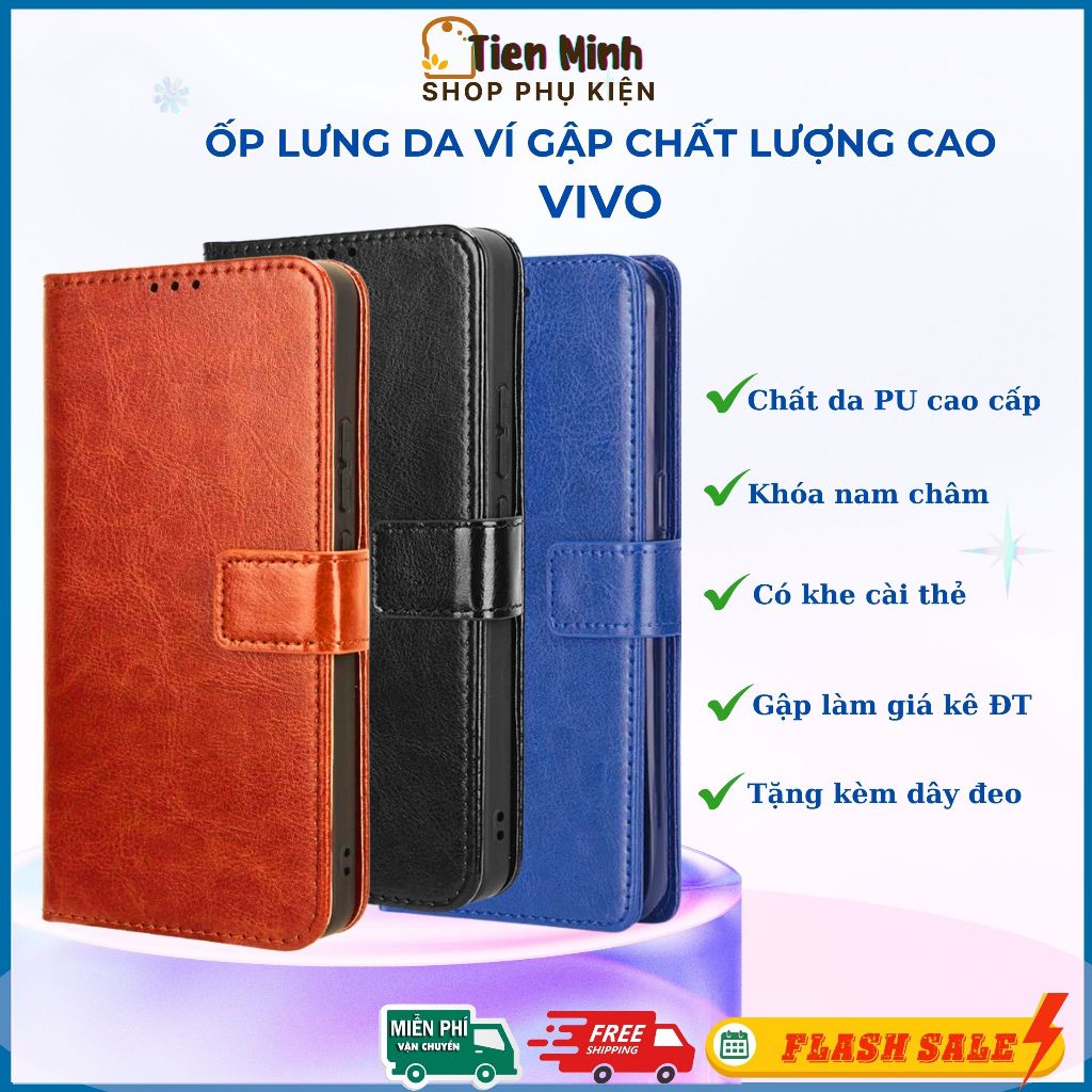 Ốp Lưng Bao Da Ví Lật VIVO. 2 Mặt Khóa Nam Châm Đẹp Tiện Dụng.Y02Y18 V29 E30 EV30Y17SY01Y02Y03Y15Y16