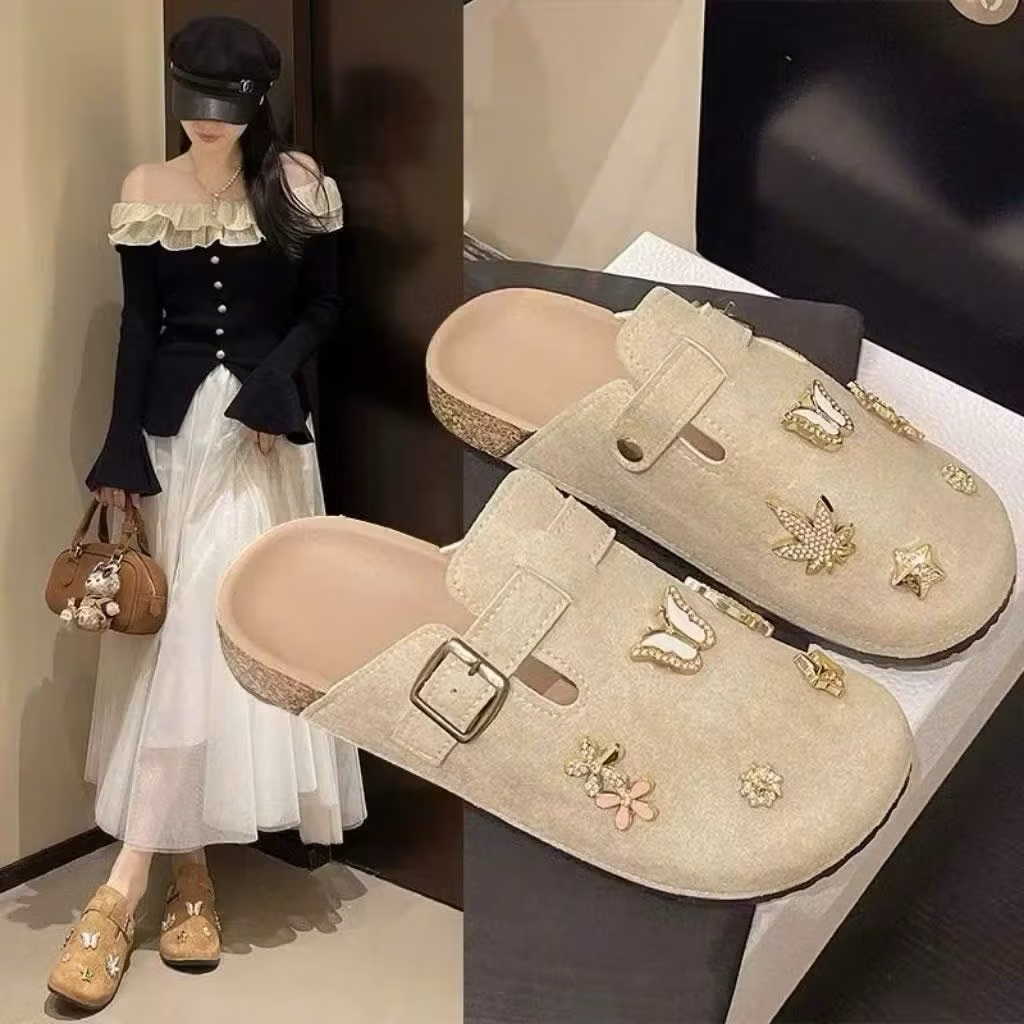 Sục Nữ Da Lộn Đế 3cm bướm đá xinh