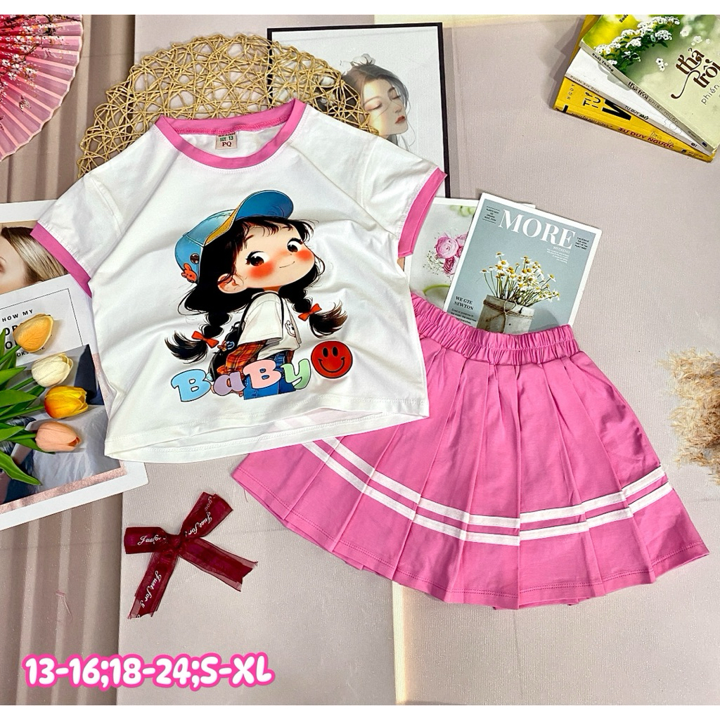 bộ váy Bé Gái vải cotton 100% cho bé 18-42kg ( tặng 10kt)