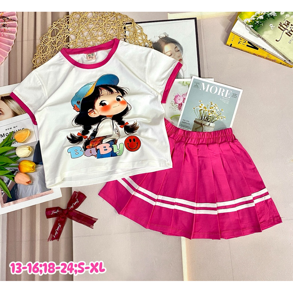 bộ váy Bé Gái vải cotton 100% cho bé 18-42kg ( tặng 10kt)
