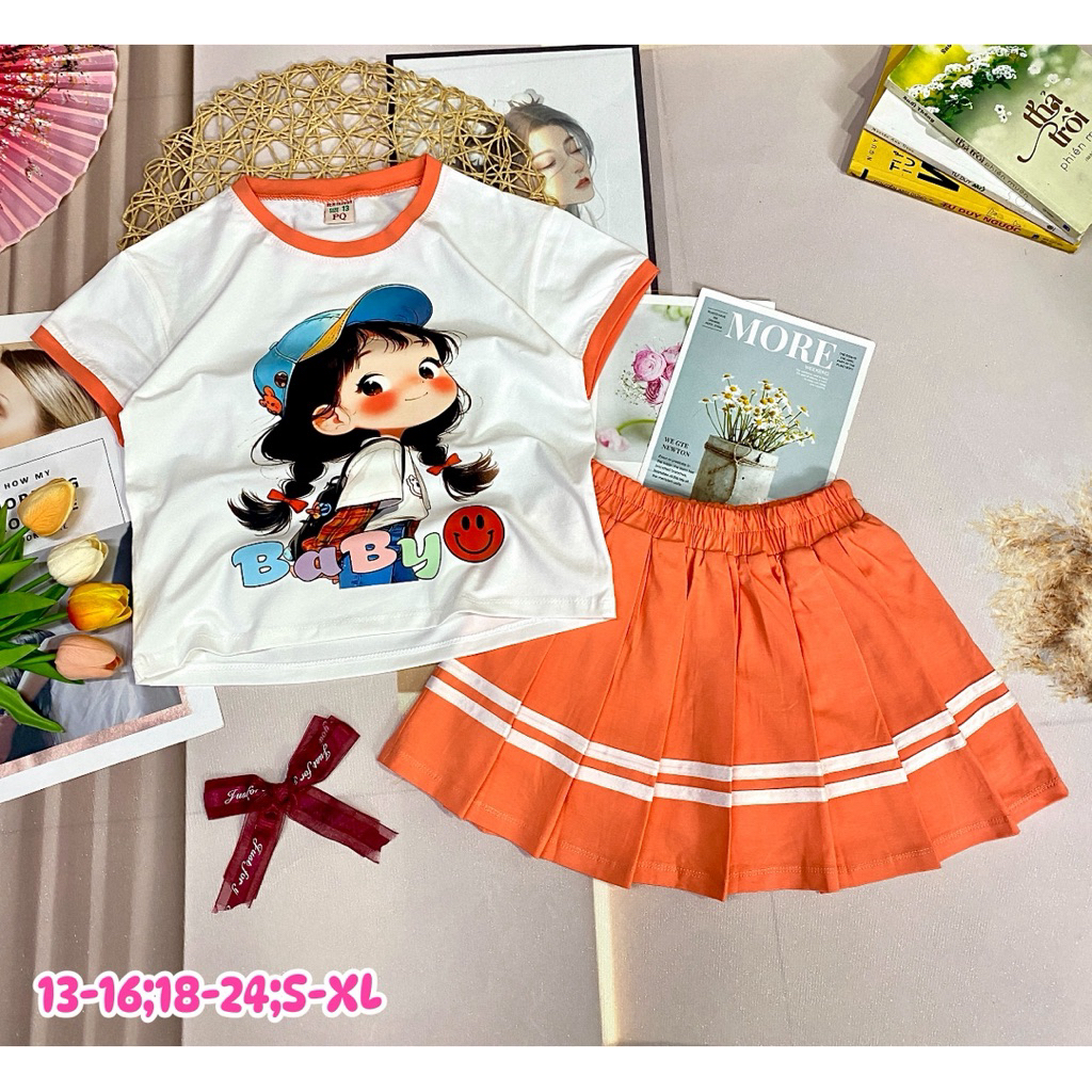 bộ váy Bé Gái vải cotton 100% cho bé 18-42kg ( tặng 10kt)