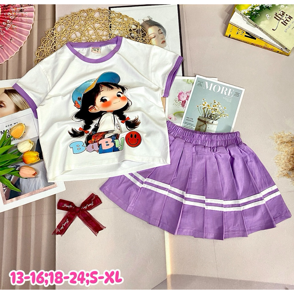 bộ váy Bé Gái vải cotton 100% cho bé 18-42kg ( tặng 10kt)
