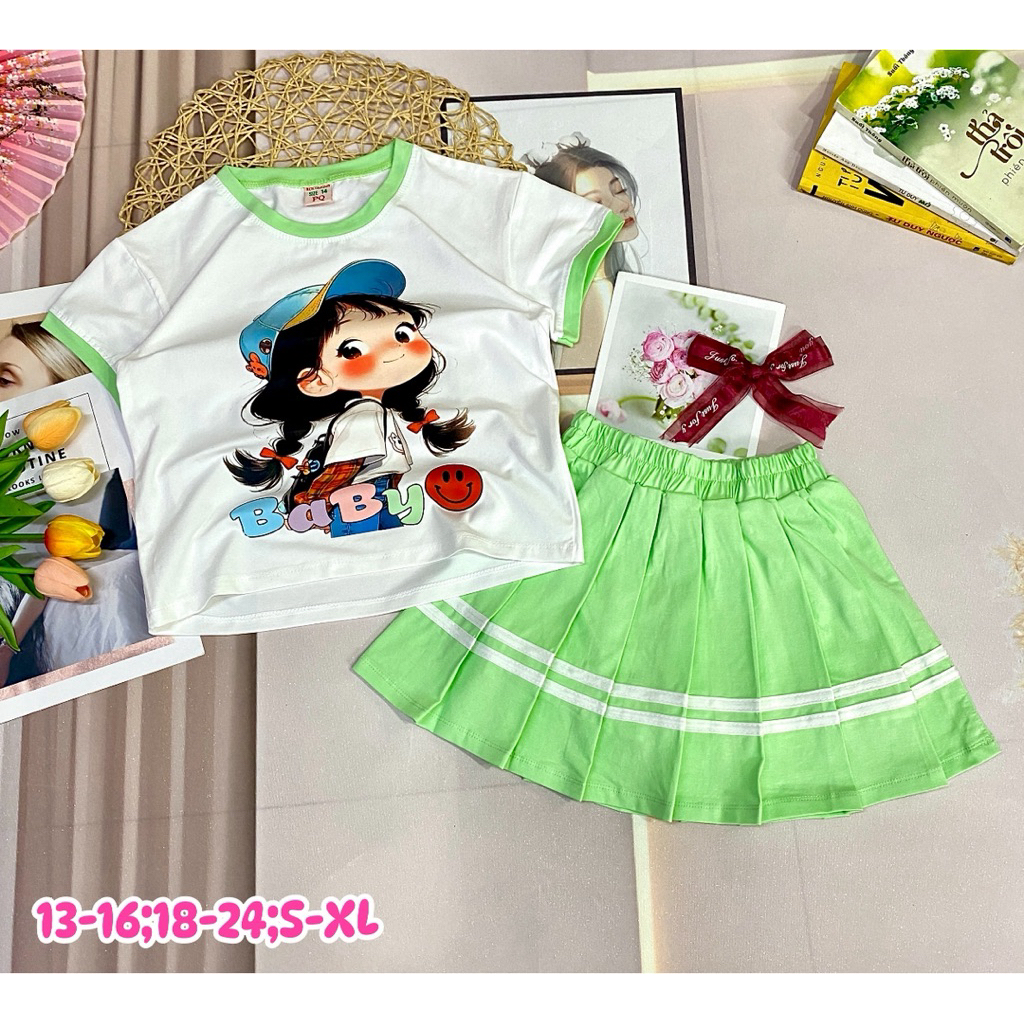 bộ váy Bé Gái vải cotton 100% cho bé 18-42kg ( tặng 10kt)