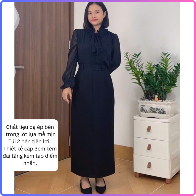 Chân Váy Dạ Ép 2 Lớp Dáng A Suông 90cm Tặng Đai Da Thời Trang Thu Đông 2025 SHOPNGOCTRANG19 CV190