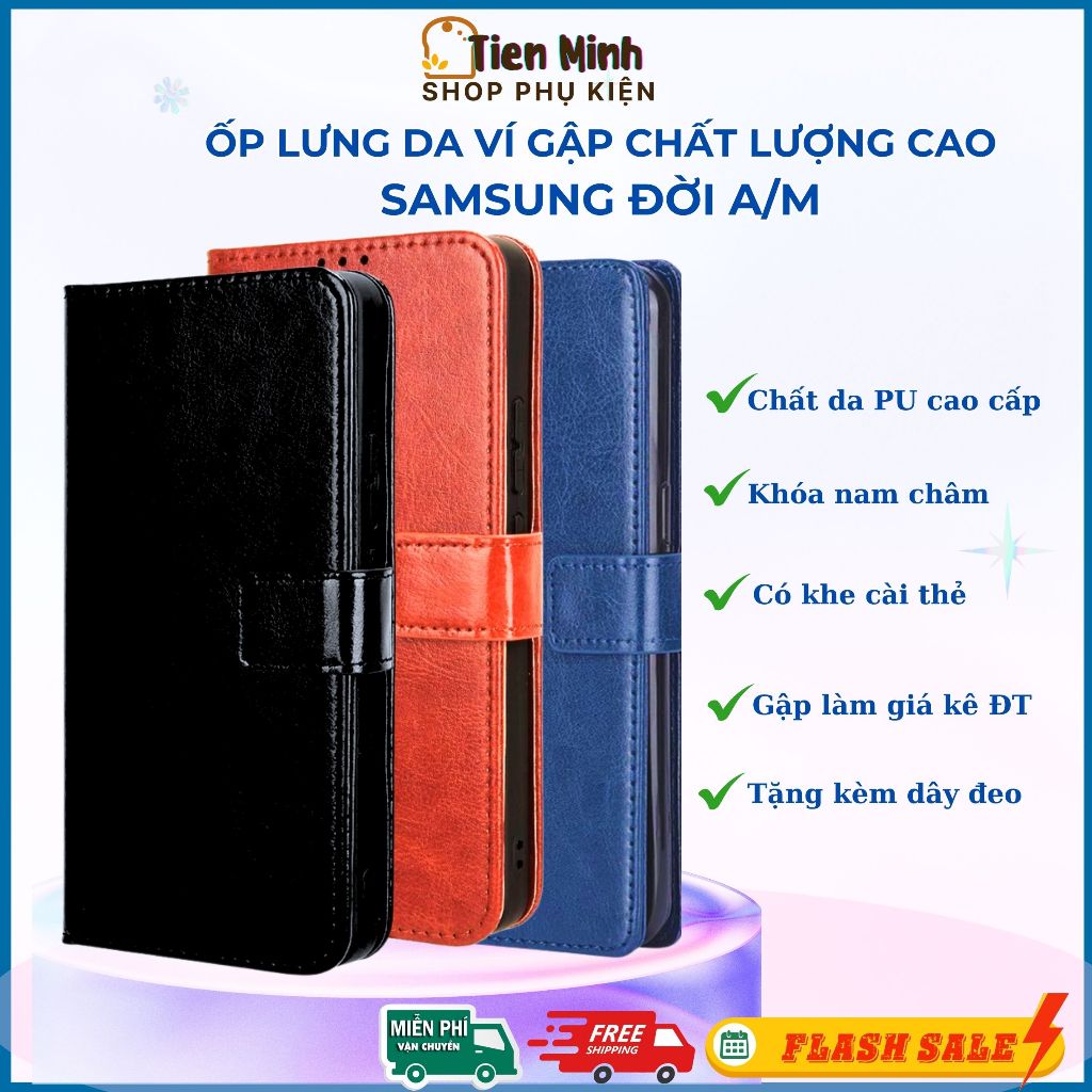 Ốp Lưng Bao Da Ví Gập SAMSUNG Các Đời A/M. Hai Mặt, Chất Lượng Cao, Khóa Nam Châm, Đẹp, Tiện Dụng
