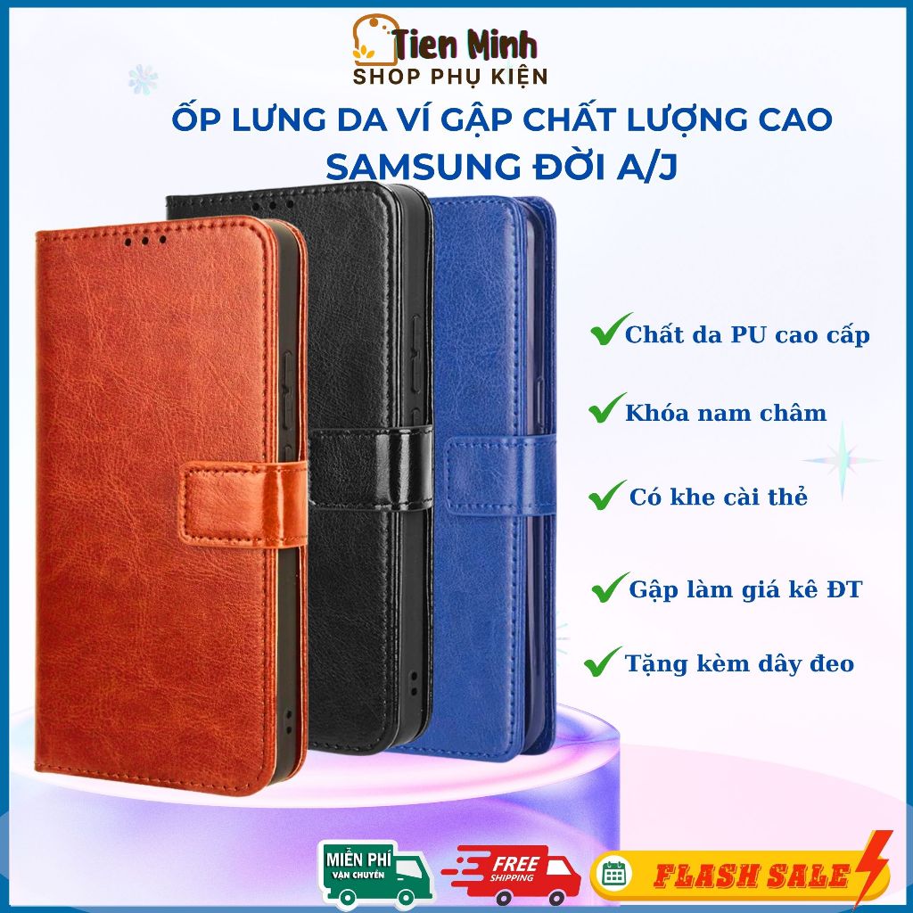 Ốp Lưng Bao Da Ví Lật SAMSUNG Hai Mặt Chất Lượng Cao Khóa Nam Châm Đời J/ A10 20 A30 A50 A70 A91 M33