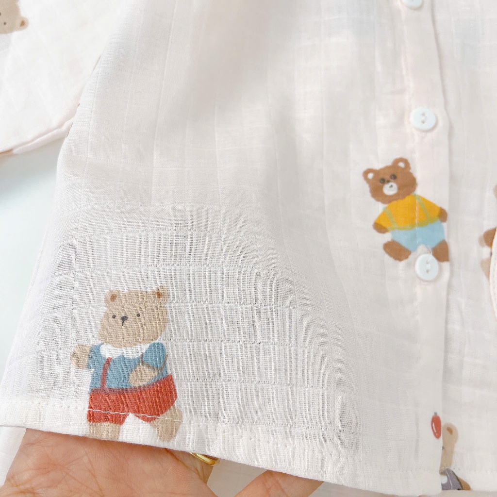 Bộ dài tay bé gái xô cotton Lá Homewear A342, pizama cho bé babydoll mát mềm dễ thương