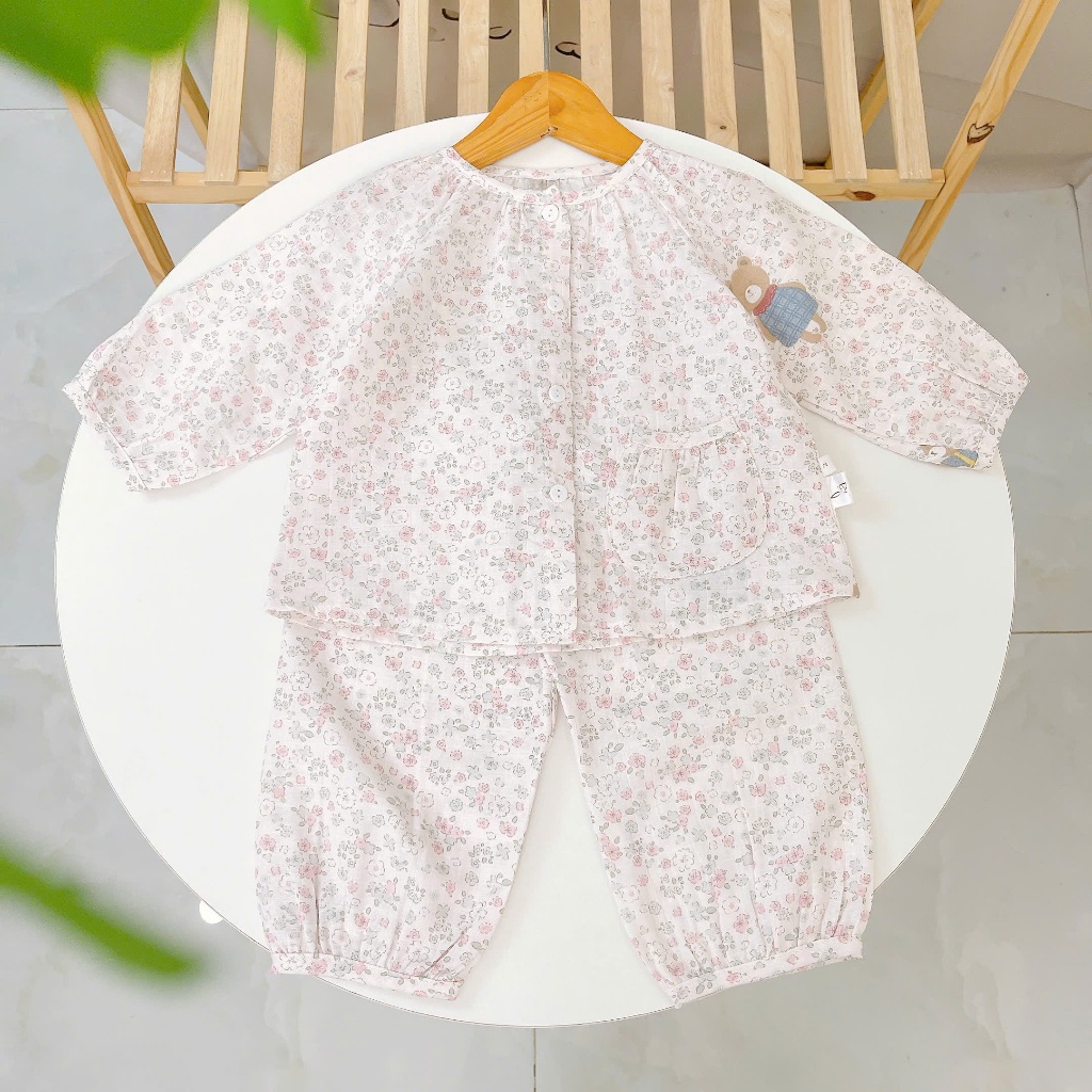 Bộ dài tay bé gái xô cotton Lá Homewear A342, pizama cho bé babydoll mát mềm dễ thương