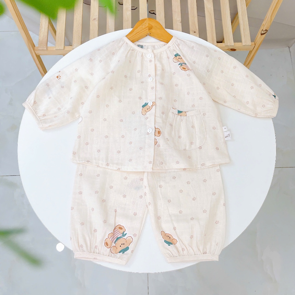 Bộ dài tay bé gái xô cotton Lá Homewear A342, pizama cho bé babydoll mát mềm dễ thương