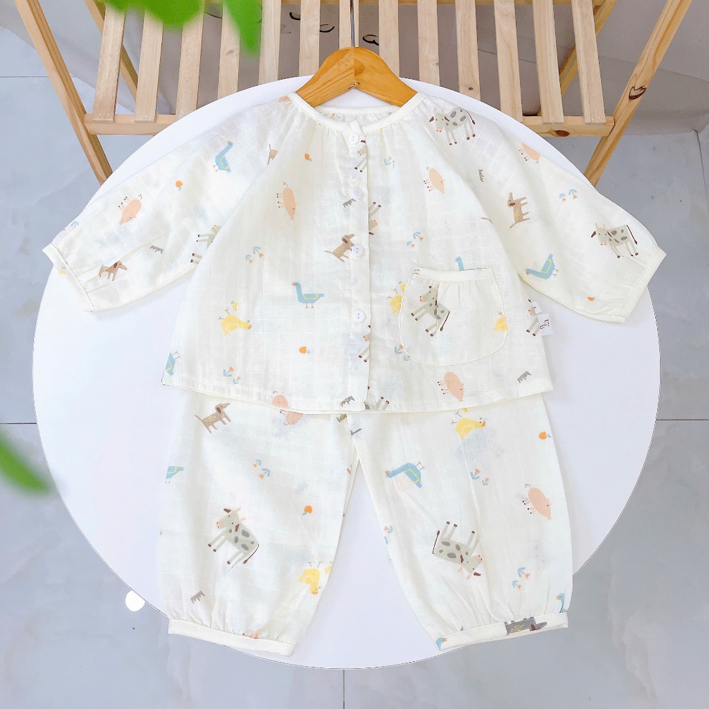 Bộ dài tay bé gái xô cotton Lá Homewear A342, pizama cho bé babydoll mát mềm dễ thương