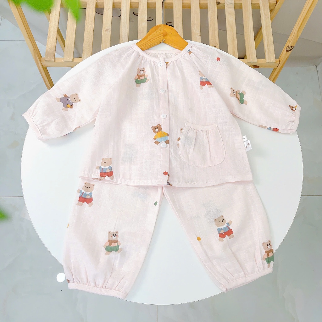 Bộ dài tay bé gái xô cotton Lá Homewear A342, pizama cho bé babydoll mát mềm dễ thương