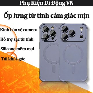 Ốp lưng iPhone chống sốc túi khí 4 góc hỗ trợ sạc từ tính bảo vệ camera liền khối cho iPhone 12 13 14 15 16 17 Pro Max