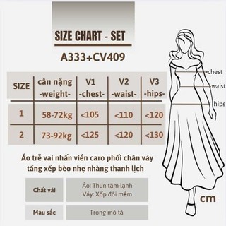 Sét Áo Trễ Vai Bigsize Nữ Tay Dài Phối Nơ Caro Mix Chân váy Sang Trọng 58-92kg A333+CV409