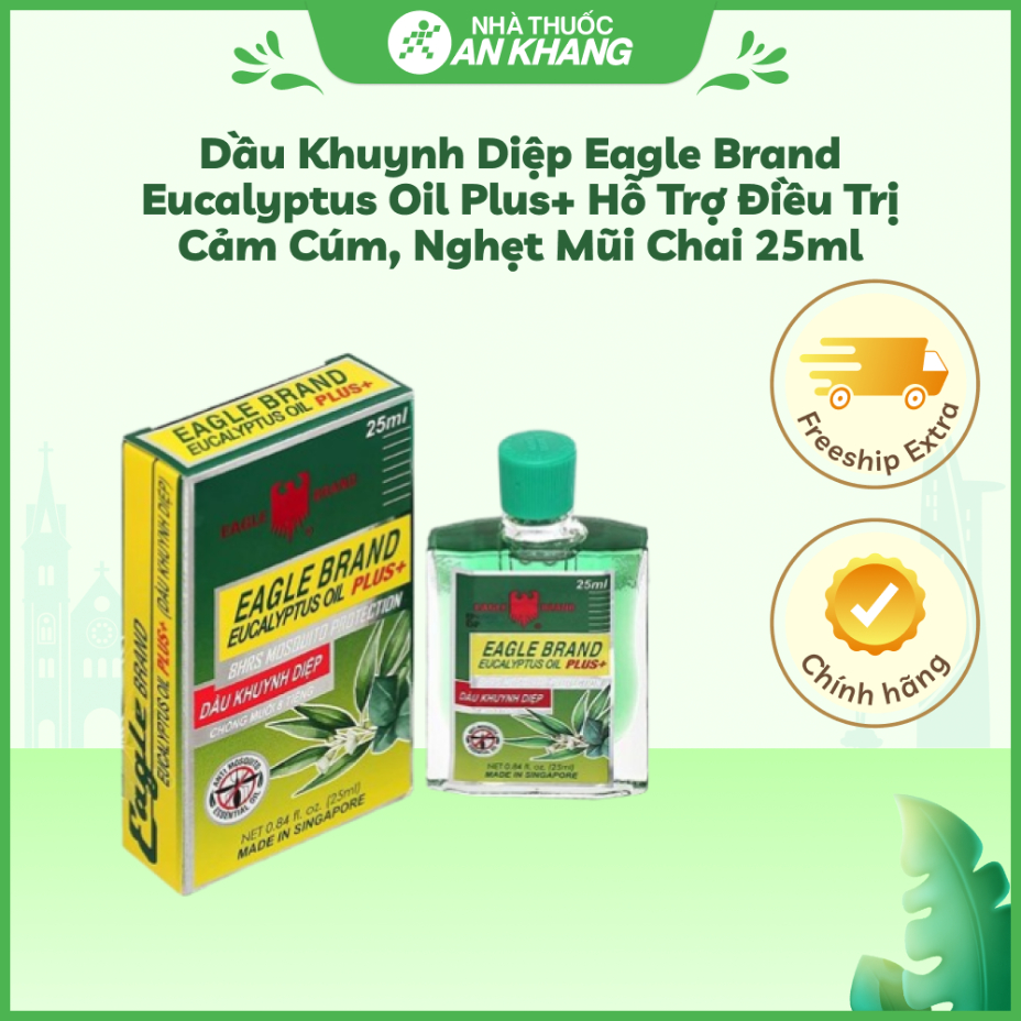 Dầu Khuynh Diệp Eagle Brand Eucalyptus Oil Plus+ hỗ trợ điều trị cảm cúm, nghẹt mũi chai 25ml
